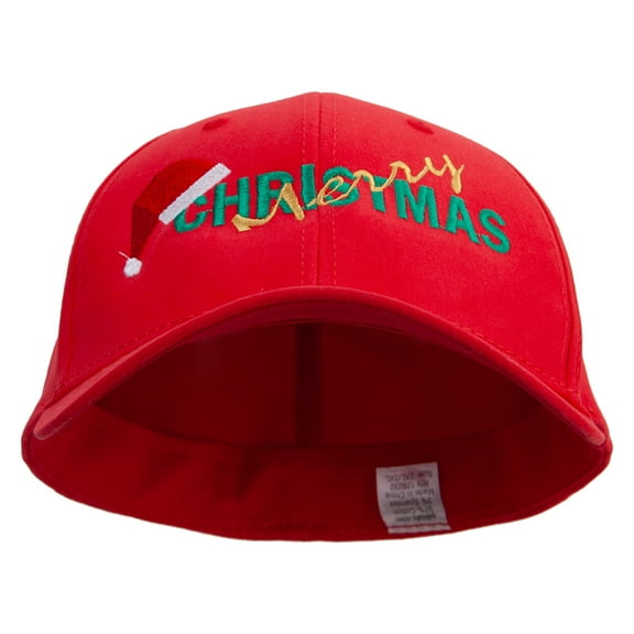 Merry Chirstmas Santa Hat Embroiderd Big Size Stretchable Deluxe Fitted Cap - Red XL-2XL