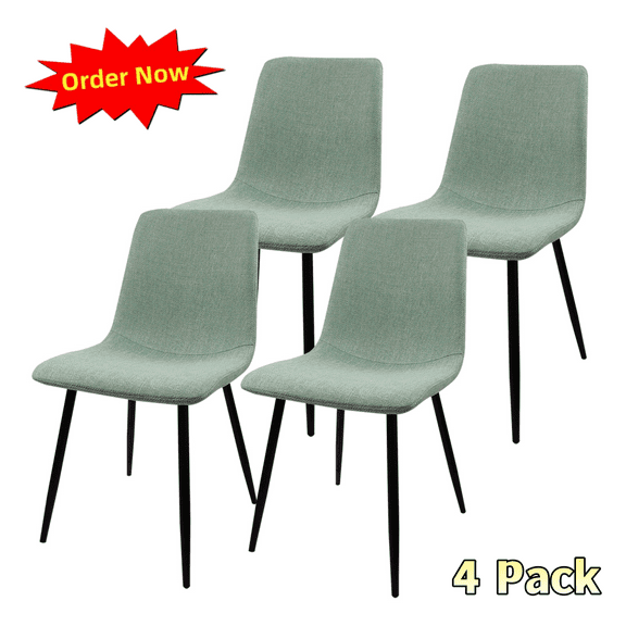 Tcbosik Upholstered Linen Fabric Chairs Set of 4, Modern Dining Chair with Back and Metal Legs for Kitchen, Living Room, Easy to Assemble, Green