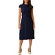 thumbnail image 2 of Vestido plisado de mujer Inspire Chic con cuello simulado, mangas cortas, ceñido a la cintura, estilo A-Line, talla XL, azul oscuro, 2 of 6