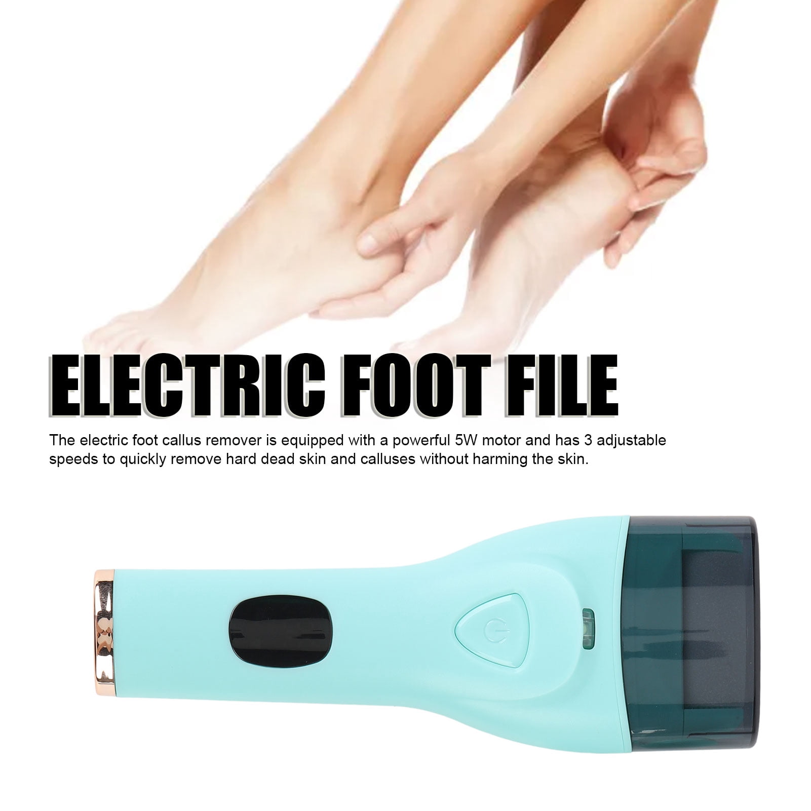 Rupoun Portable Electric Callus Remover for Feet, Digital USB Rechargeable Water Proof Foot Polisher, Professional Pedicure Tool for Cracked Heels, 8.27 inches / 21 cm, Light Blue