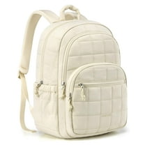 BAGSMART College Laptop Backpack, Travel Laptop Backpack for Women, Quilted Casual Daypack, Water-Resistant Bookbag for 15.6 Inch Laptop, Cream