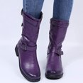 thumbnail image 4 of Botas a media pantorrilla con hebilla para mujer, botas medias con cremallera y tacón cuadrado bajo para mujer, zapatos planos de Pu para Otoño e Invierno 2023, negro, gris, talla 43, 4 of 4