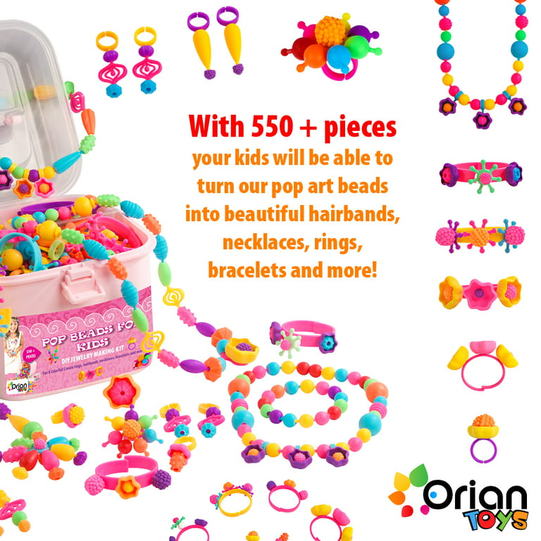Orian Pop Beads Jewelry Making Kit for Girls 550+ Piece Set Pop Beads for Girls Ages 3 and Up Fun and Colorful Snap Beads Bracelet Making Kit