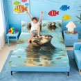 thumbnail image 3 of Manfei Cartoon Otter Queen Sheet Sets for Kids Boys and Girls, Blue Brown Bed Set 4-Piece, 1 Flat Sheet, 1 Fitted Sheet and 2 Pillowcases, 3 of 6