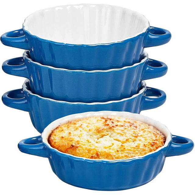Bake And Serve 10oz. Oven Safe Set Of 6 Ceramic Souffle Dishes, Round