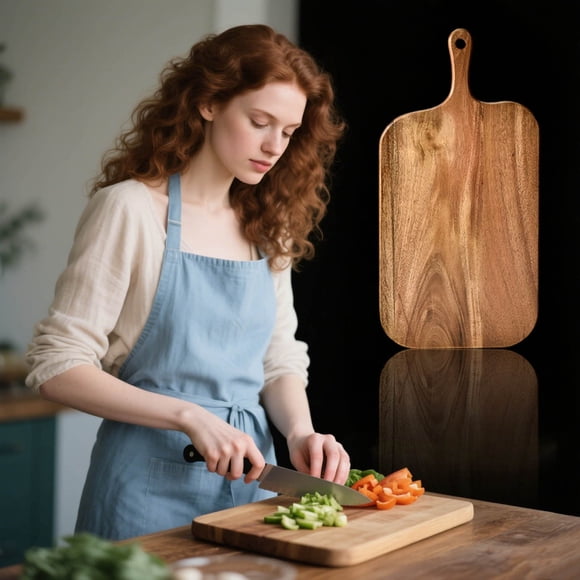 Wood Cutting Board with Handle for Charcuterie Cheese and Kitchen Prep – Durable Wooden Charcuterie Board Serving Tray for Home Outdoor and Commercial Use