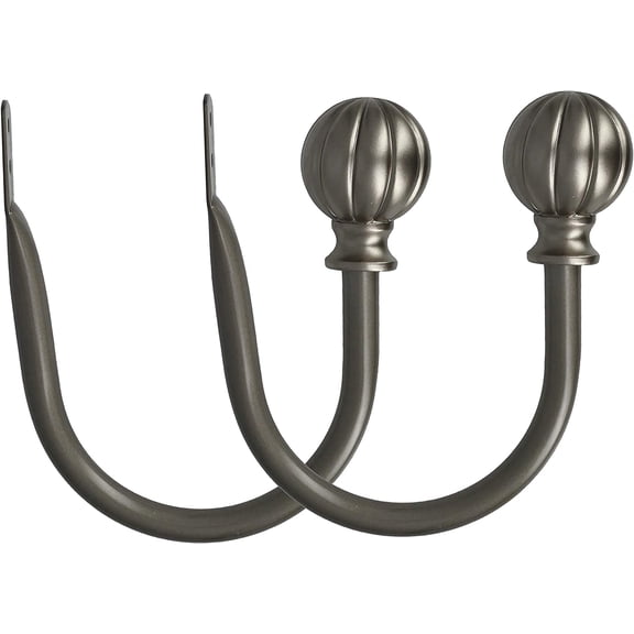 Meriville Set of 2 Decorative Fluted Ball End Window Curtain Holdbacks for Draperies, Gunmetal