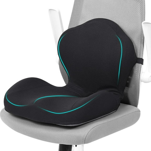 Pecham Memory Foam Chair Seat, Office Chair Cushion with Lumbar Support Pillow, Ergonomic Dual Layer Integrated Back Pillow for Sciatica Pain Relief for Gaming Chair, Car, Wheelchair - Black