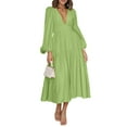 thumbnail image 1 of xiaxaixu Robe Longue Femme Couleur Unie Col en V Manches Longues Grande Balançoire Robe Boho Mode Printemps Automne Décontractée Ample Robe de Vacances, 1 of 7