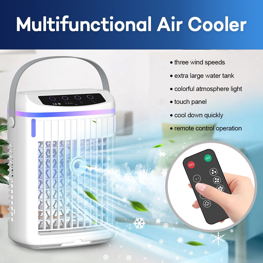 Flaremore Portable Mini Air Conditioner Fan, USB Evaporative Cooler with 3 Wind Speeds, 3 Timers, and Touch Screen Control, for Home, Office, Camping, or Car Use, White