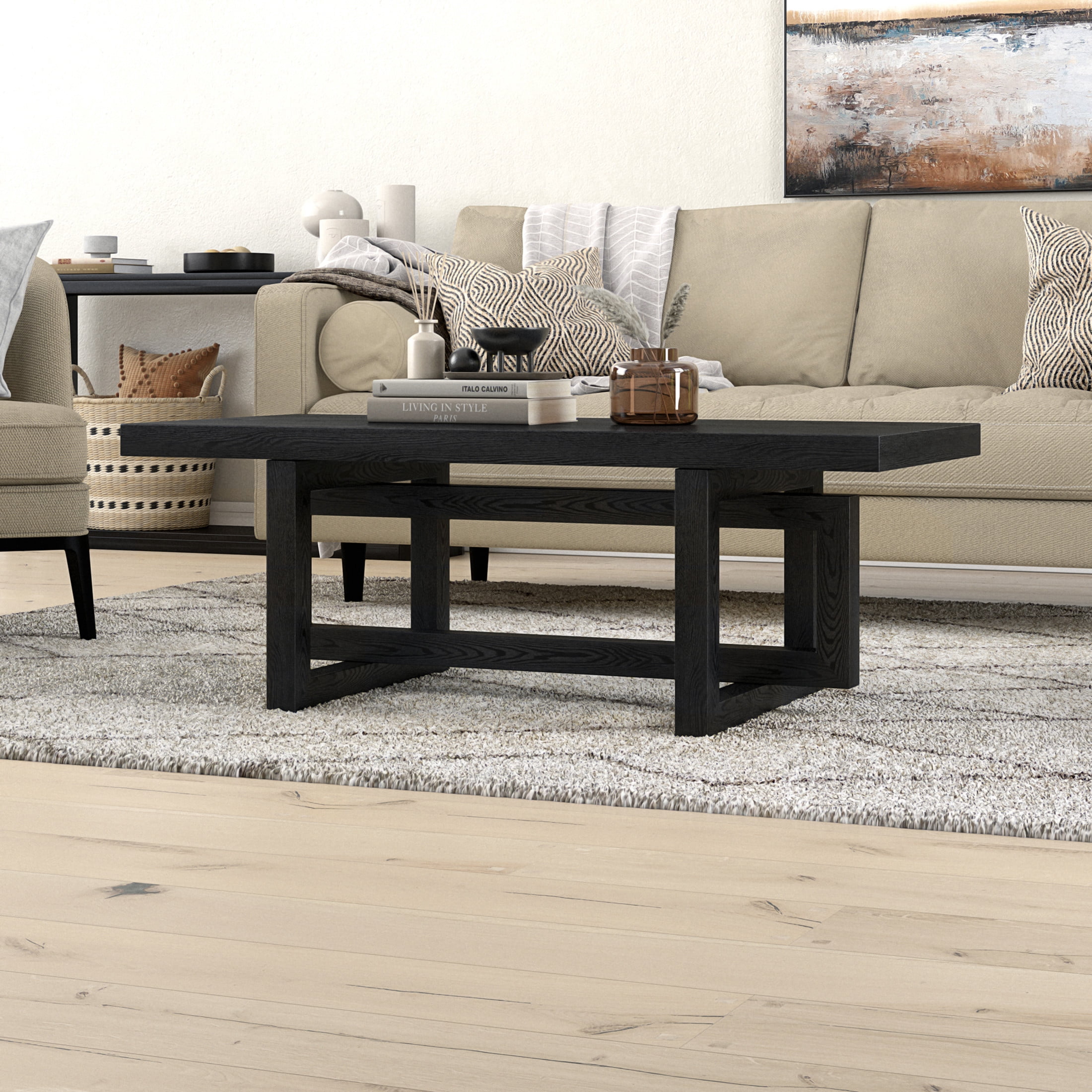 Evelyn&Zoe Modern/Contemporary 47" Wide Black Grain Coffee Table