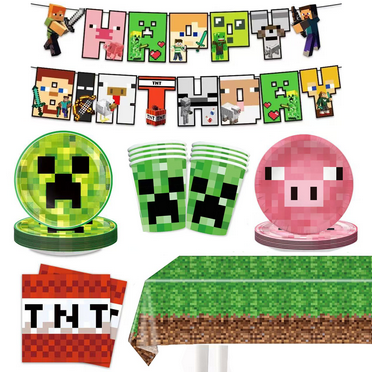 Pixel Miner Birthday Party Supplies Tableware set,Serve 20 Guests