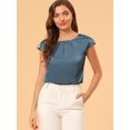 thumbnail image 2 of Blusa sedosa para mujer, cuello redondo, plisado, informal, elegante, superior Azul S, 2 of 6