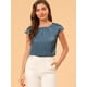 thumbnail image 2 of Blusa sedosa para mujer, cuello redondo, plisado, informal, elegante, superior Azul S, 2 of 6