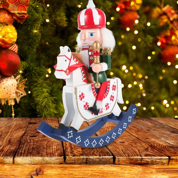 OUNONA Creative Blue Nutcracker Hobbyhorse Adorn for Christmas Party