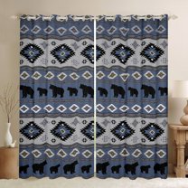 Homewish Boho Tribal Aztec Blackout Curtains Set of 2 (52x84 Each),Jungle Animal Bear Window Curtains,Blue Gray Curtains and Drapes For Men Women,Super Cozy Room Decor