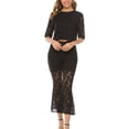 thumbnail image 4 of CHUMUD Lounge Sets for Women Petite 2 Piece Summer Casual Short Sleeve Crop Tops High Waisted Pants Hollow Out Lace Tracksuit Matching Set Party Office Work, 4 of 6