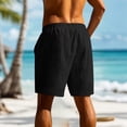 thumbnail image 4 of Men's Linen Elastic Waist Lounge Shorts Solid Beach Golf Shorts with Pockets Casual Drawstring Summer Shorts Black, 4 of 8