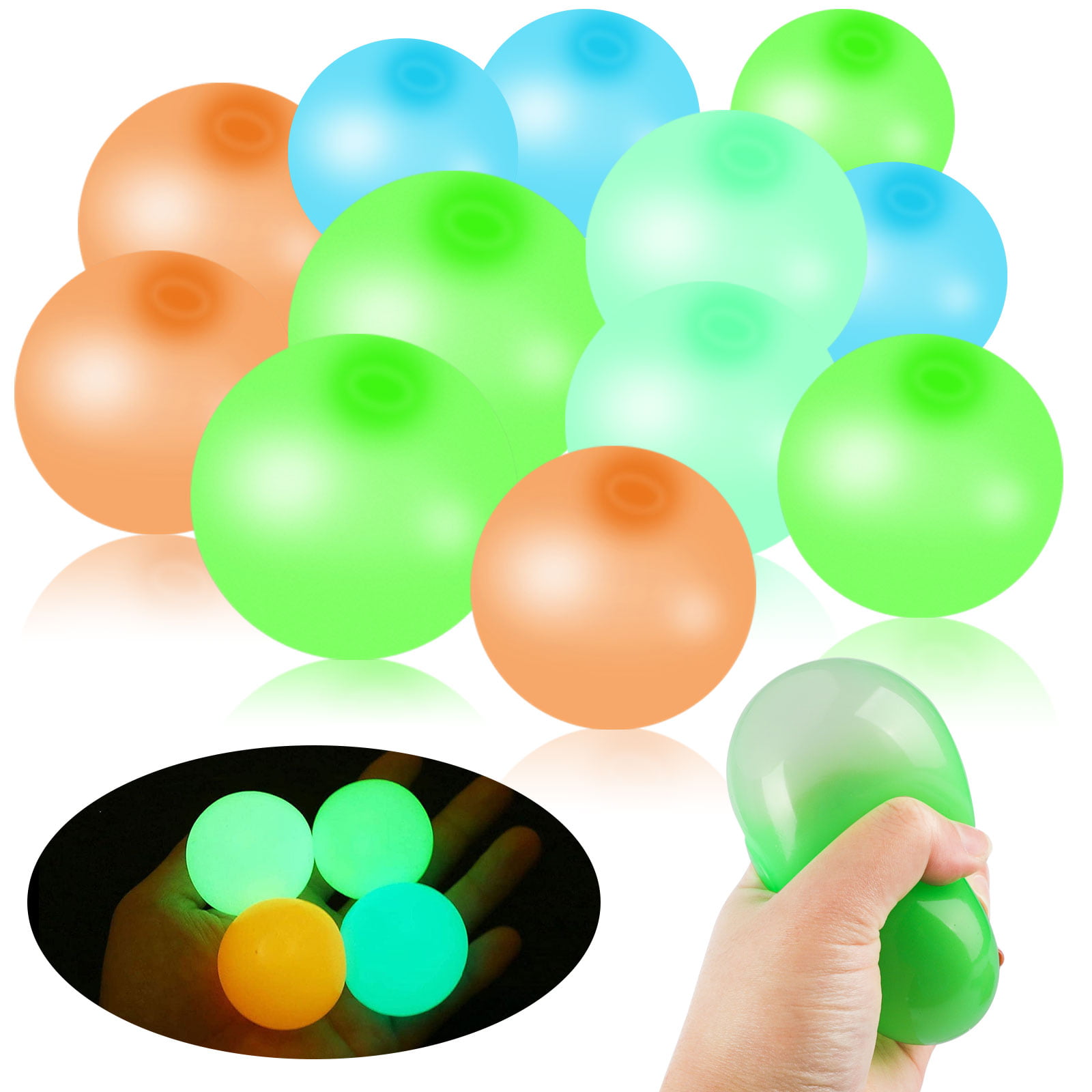 Fluorescent 5 Piece Sticky Balls Glow in the Dark Ceiling Stress Relief Kids Toy 