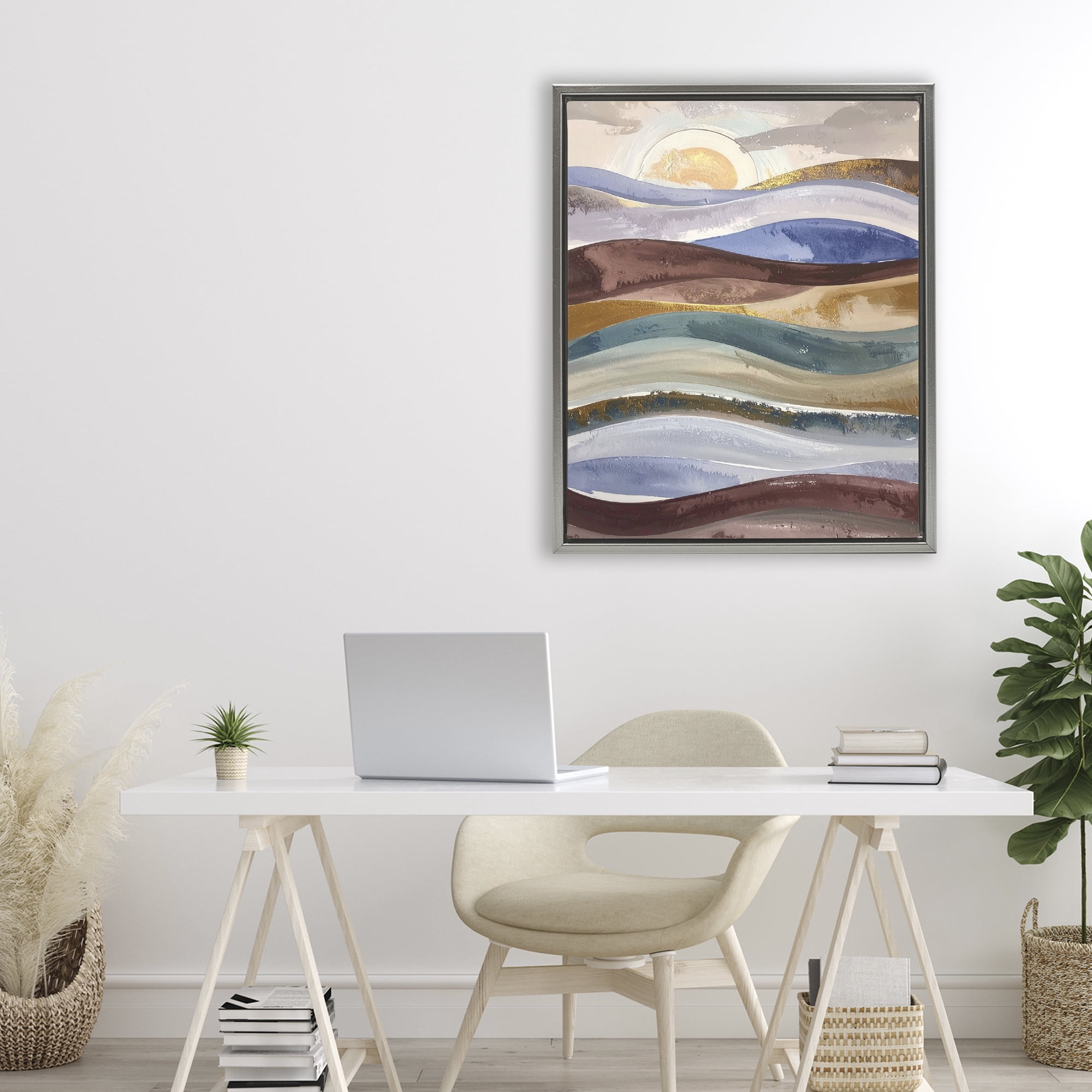 Stupell Industries Layered Ocean Flow Gray Framed Floater Canvas Wall Art, design by Alonza Saunders