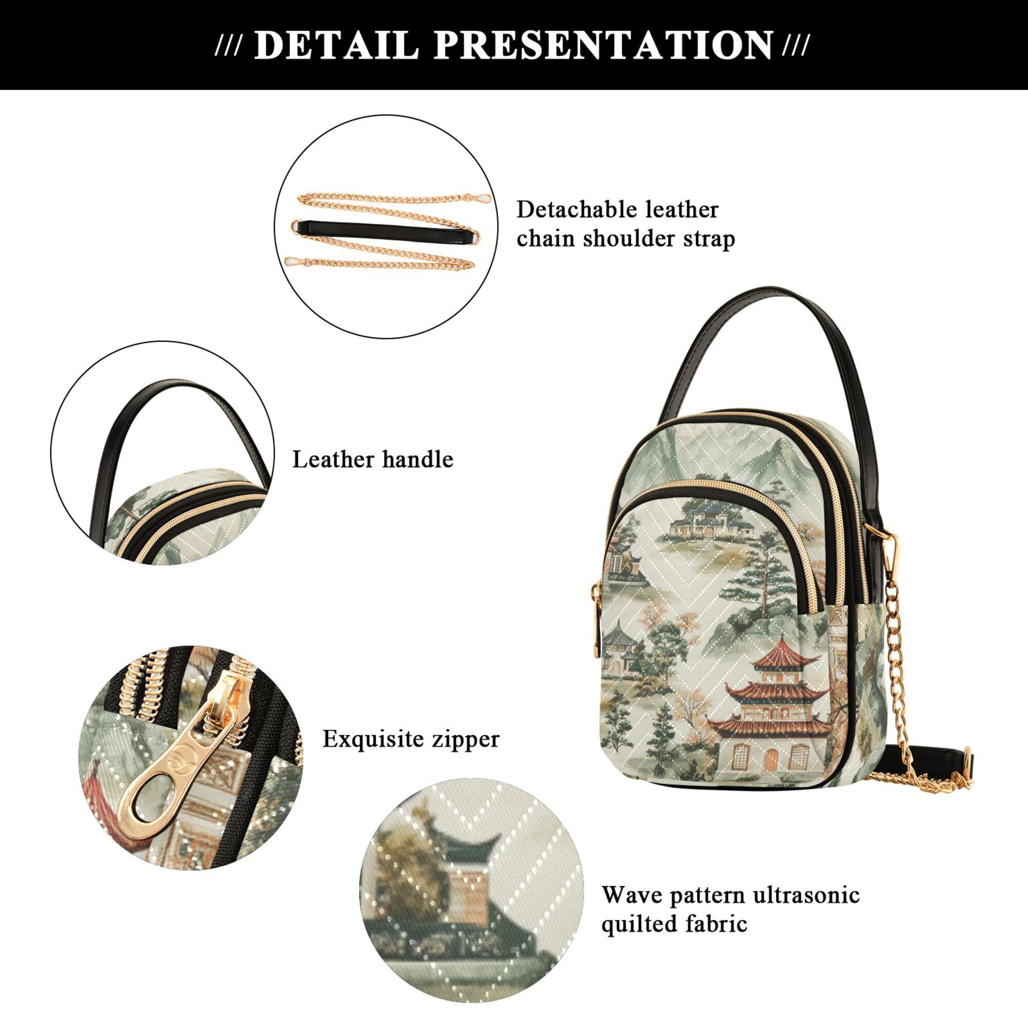 FORMRS Crossbody Bag for Women Quilted Travel Shoulder Cell Phone Purse with Chain Strap Handbag, Green Mountain Pattern