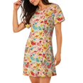 thumbnail image 2 of Balery Colorful Chicken Camisón de manga corta con cuello redondo para mujer, cómodo y elegante., 2 of 6
