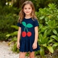 thumbnail image 2 of Bellafa Toddler Girl Casual Summer Cotton Dress Little Girls Ruffle Bottom Applique Short Sleeve Dresses 2-7 Years, 2 of 7