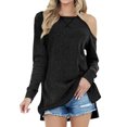 thumbnail image 1 of MY Women Solid Color Long Sleeve Cold Shoulder Side Split Casual Shirt, 1 of 4
