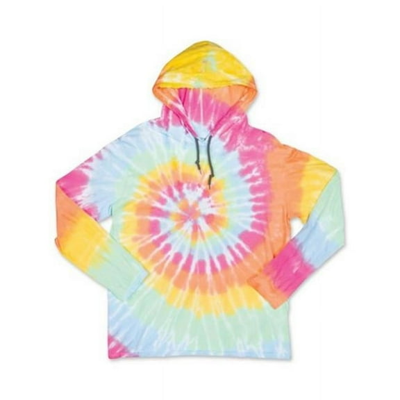 Dyenomite Tie-Dyed Hooded Pullover T-Shirt in Aerial Spiral XS | 430VR