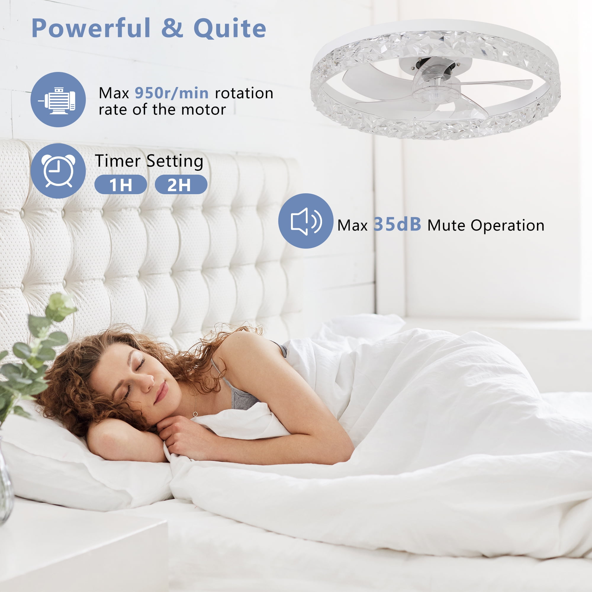 Ceiling Fan Light with Remote Control, Dimmable LED Chandelier, 6-Speed Adjustable, Quiet Motor, Flush Mount Design for Living Room, Bedroom, Dining Room