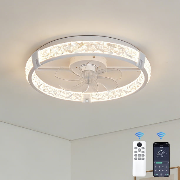 Garvee Ventilador de techo empotrable moderno de 20" con luz y control remoto, ultradelgado, 6 velocidades, atenuación continua y ajuste de temperatura de color