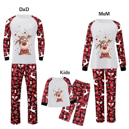 

Womail Christmas Deals Parent-child Attire Christmas Suits Patchwork Plaid Printed Homewear Round Neck Long Sleeve Pajamas Two-piece Mom Sets