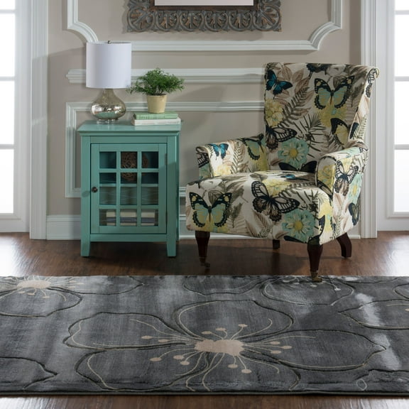 Milan Hanna Grey Ivory Area Rug 5x7.6 Abstract Polypropylene Power Loomed Turkey