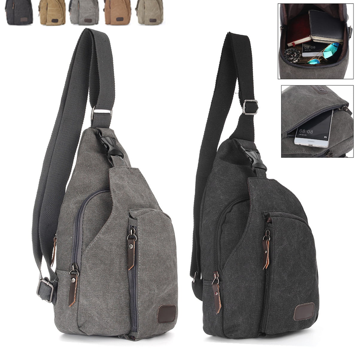 Men's Canvas Outdoor Tactical Military Sling Chest Bag Messenger Shoulder Bag CA 