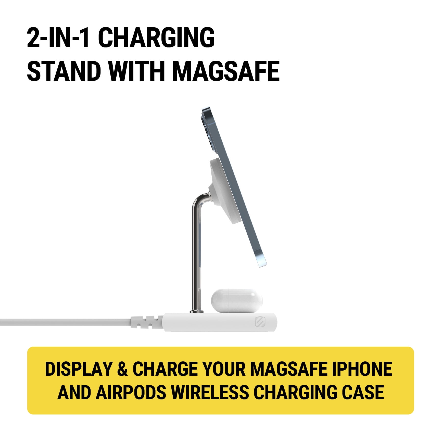 Scosche BL2MSiQWT-AP BaseLynx™ 2.0 2-in-1 Modular Charging Station with MagSafe, 15W Fast Wireless Charging Phone Stand