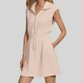 thumbnail image 2 of Htigea Women's Tank Dress Collared Sleeveless Mini Dress Zipper Elastic Waist Summer Pocket Dresses Beige,S, 2 of 7