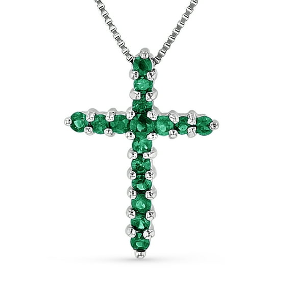 0.32ctw Emerald Cross Pendant in 14k White White Gold