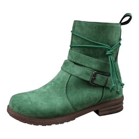

Ediodpoh Women s Autumn And Winter Square Heel Solid Color Suede Zipper Short Boots Ankle Boots Womens Booties Green 7