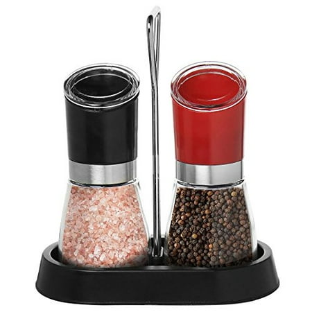 - JAF Salt and Pepper Grinder Color Set of 2 With Nice Holder -Salt and Pepper Shakers Maintain Spice Freshness -Spice Grinder with Adjustable Rotor-Pepper Mill &Salt Mil Pair