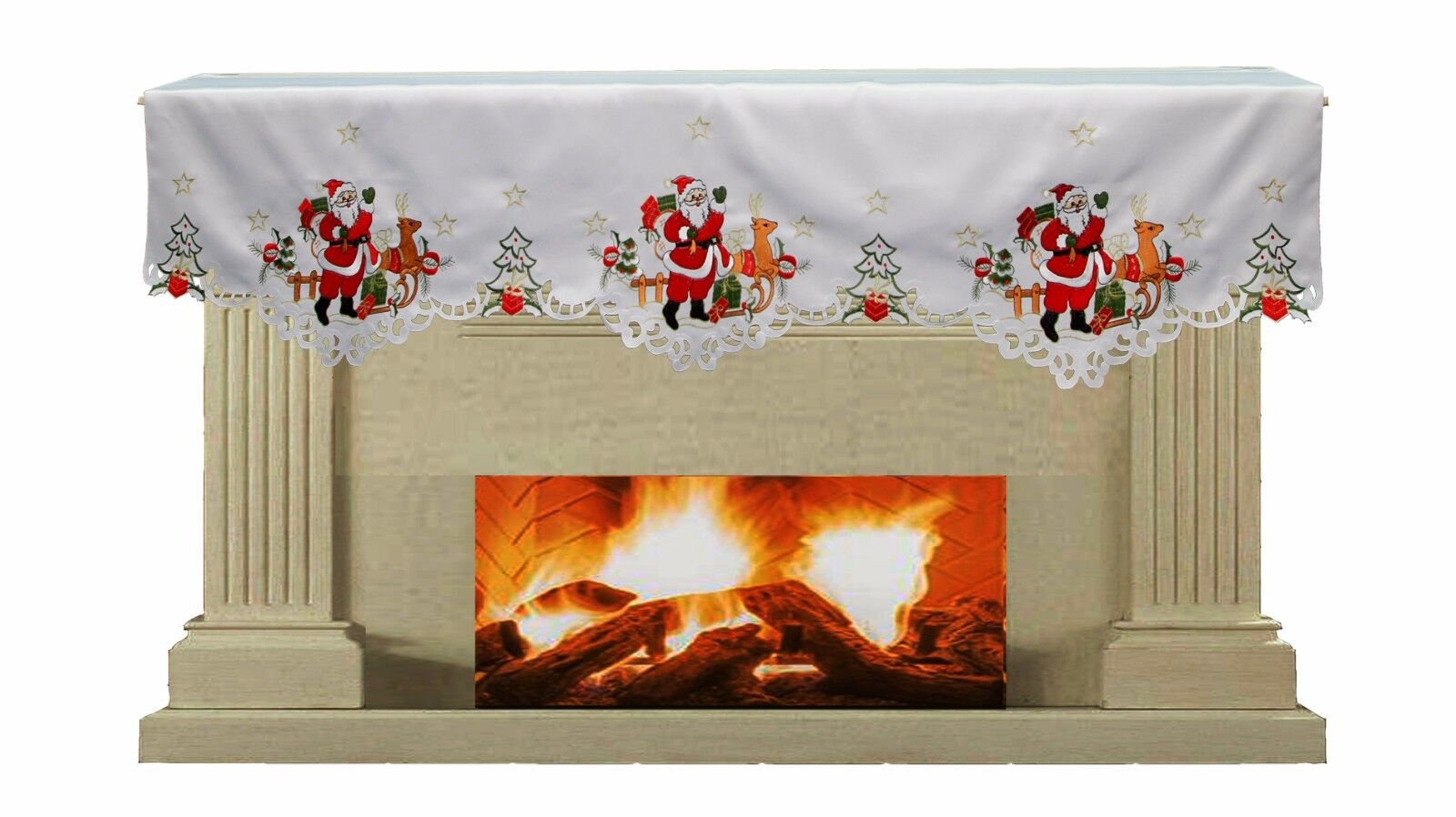 Holiday Christmas Mantel Scarf Snowman Poinsettia Santa Reindeer