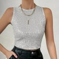 thumbnail image 2 of Women's Camisole Tank Tops Solid Sparkly Sequin Crewneck Vest Trendy Sleeveless Summer Tops Clothes Outfits 2025, 2 of 7