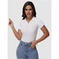 thumbnail image 2 of Women's Short Sleeve V Neck T Shirts Summer Knit Slim Fitted Basic Solid Color Tee Tops, 2 of 6