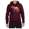 thumbnail image 2 of Wild Bobby, Colorful Walking Good Luck Elephant Animal Lover Unisex Graphic Hoodie Sweatshirt, Maroon, 2XL, 2 of 3
