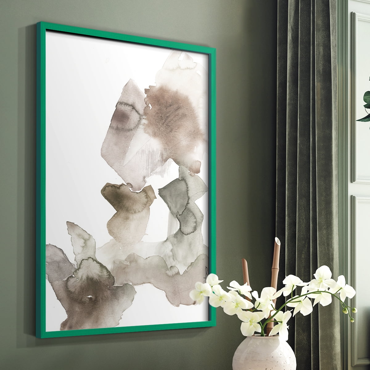 Untitled IX V31 Framed Print in Green Solid Wood Framed Print No Nail Hanging