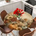 thumbnail image 2 of Round Table Cover 36-44 Inch Retro Pumpkins Fall Waterproof Reusable Table Cloth Round Fitted Vinyl Tablecloth with Elastic Edged for Parties Outdoors, Thanksgiving Chrysanthemum Leaves, 2 of 9