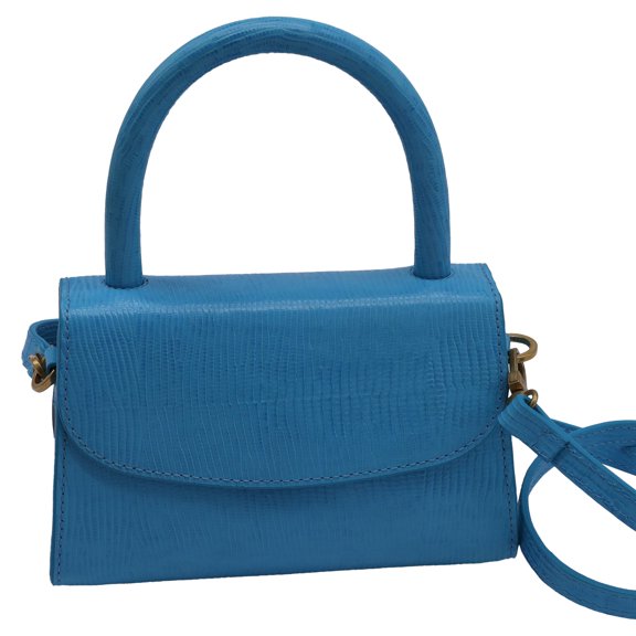 Pre-Owned By Far Mini Lizard Embossed Bag in Light Blue Leather