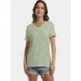thumbnail image 2 of Women's V Neck Short Sleeve Slim Fitted T-Shirt Stretchy Bodycon Basic Top Casual Active Tee, 2 of 7