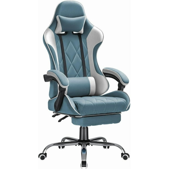 QRKD Gaming Chair, Video Game Chair with Footrest and Massage Lumbar Support Breathable Fabric Swivel Seat Height Adjustable Computer Chair with Headrest High Back Ergonomic Gamer Chair (Dark Green)