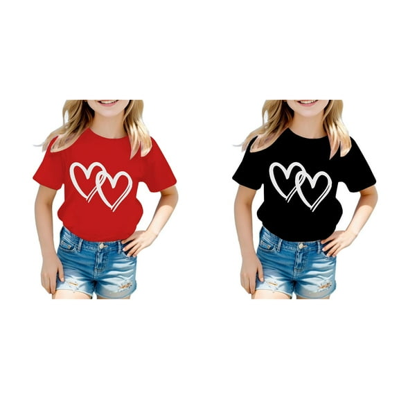 (2-Pack) Kcodviy Kid Girls Cute Graphic Sports T Shirts for Girls Round Neck Short Sleeve Toddler Girl Clothes Size 4T Tee Summer Casual Shirt