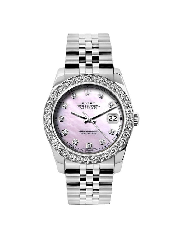 Pre-Owned Rolex Datejust 26MM 6916 Pink Mother of Pearl Diamond Dial Diamond Bezel Stainless Steel Jubilee Bracelet 1.2ct